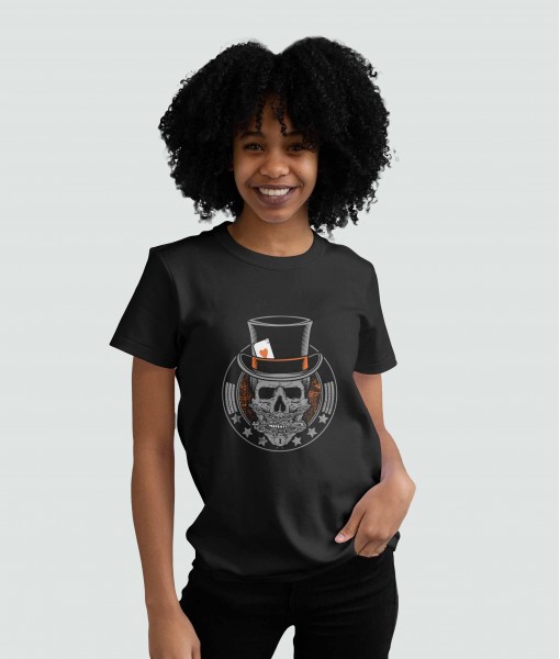 Дамска тениска с щампа Готика Gambler Skull With Victorian Hat